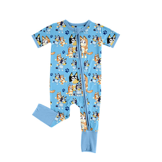 Baby Infant Blue Dogs Zip Short Sleeve Rompers preorder(moq 5)