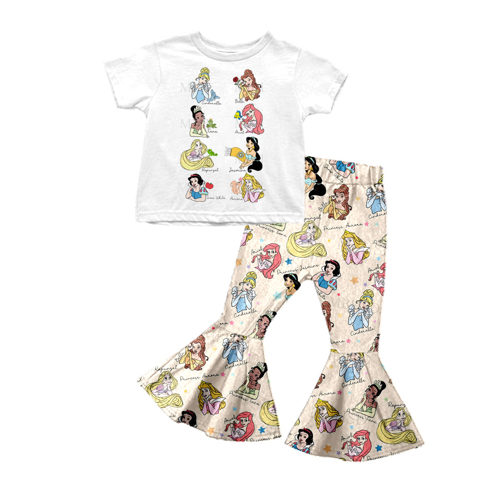 Baby Girls Princess White Short Sleeve Tee Shirts Bell Pants Clothes Sets preorder(moq 5)