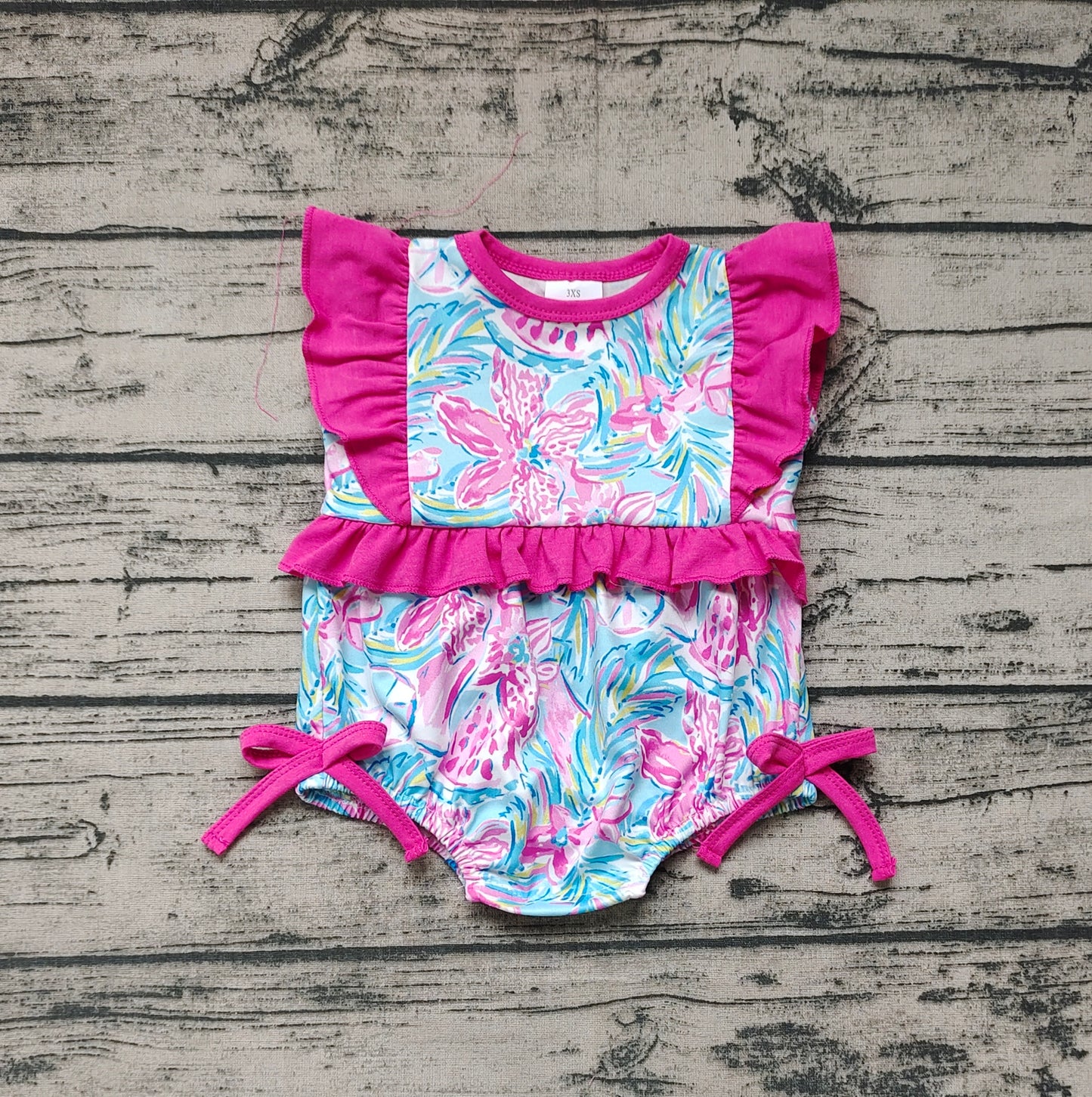 Baby Infant Girls Ruffle Pink Blue Flowers Rompers