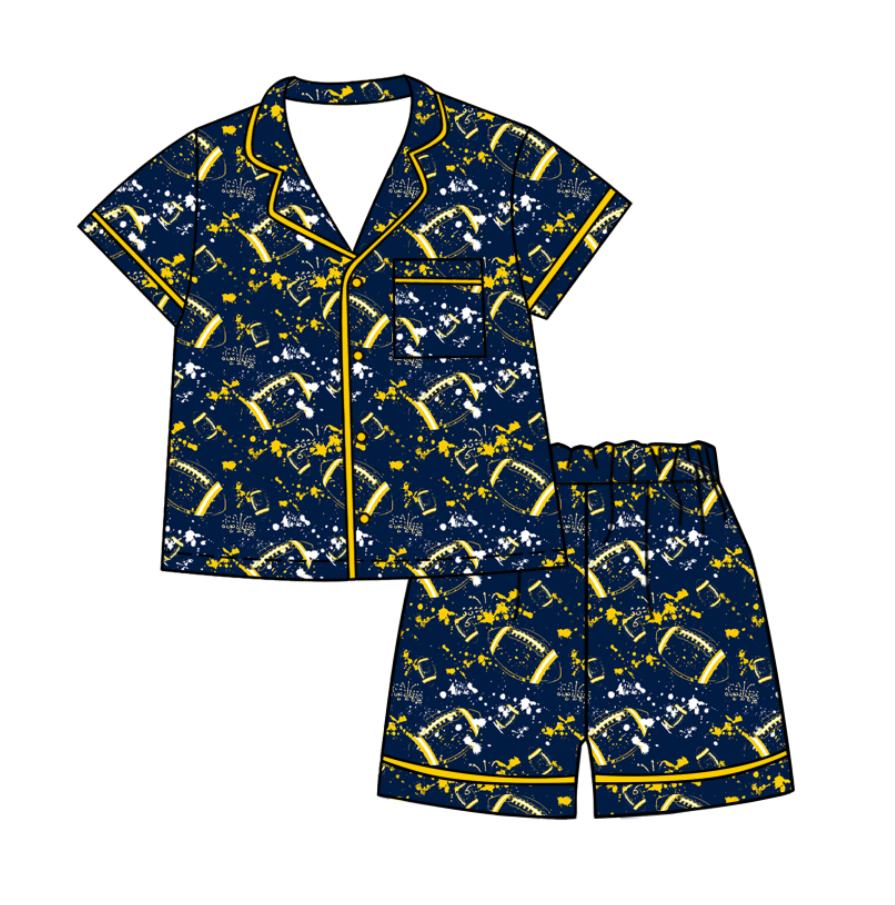 Preorder (moq 5)Baby Girls Tie-dye Footballs Print Button Pocket Top Short Team Pajamas Sets