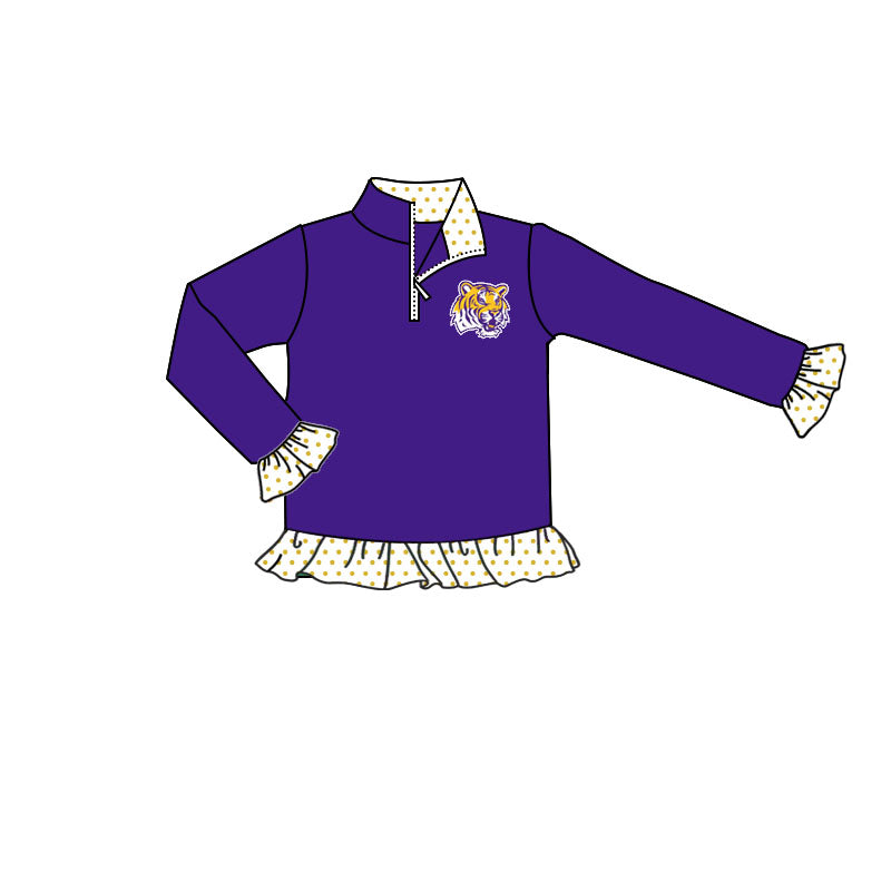 Preorder moq 5 Baby Girls Purple LSU Tigers Team Zip Pullovers Tops