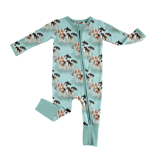 Baby Infant Boys Western Horses Zip Rompers preorder(moq 5)