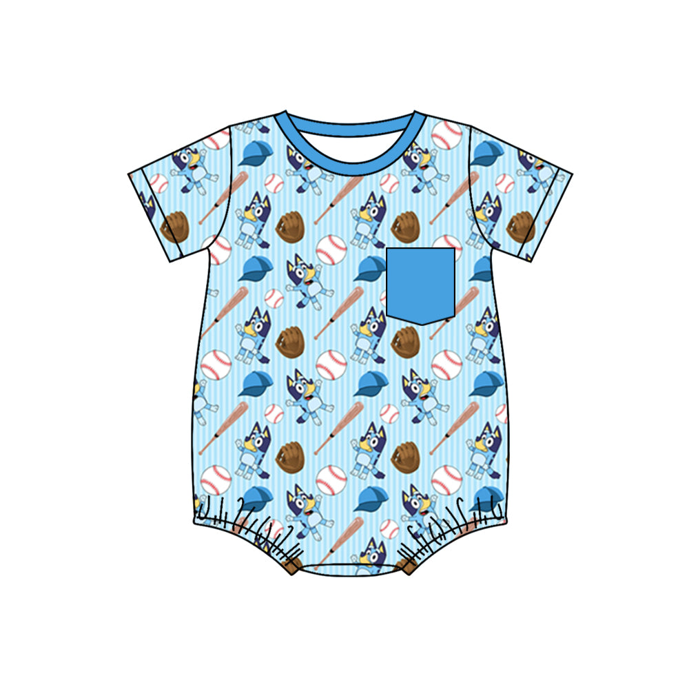 Baby Boys Dog Baseball Short Sleeve Pocket Rompers preorder(moq 5)