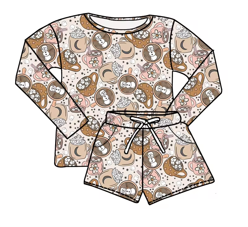 Baby Girls Christmas Cups Shirt Top Shorts Clothes Sets Preorder(moq 5)