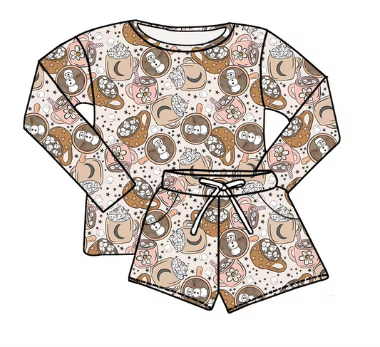 Baby Girls Christmas Cups Shirt Top Shorts Clothes Sets Preorder(moq 5)
