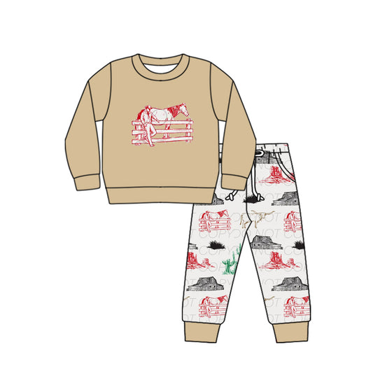 Baby Boys Western Rodeo Horse Top Pants Pajamas Clothes Sets preorder(MOQ 5)