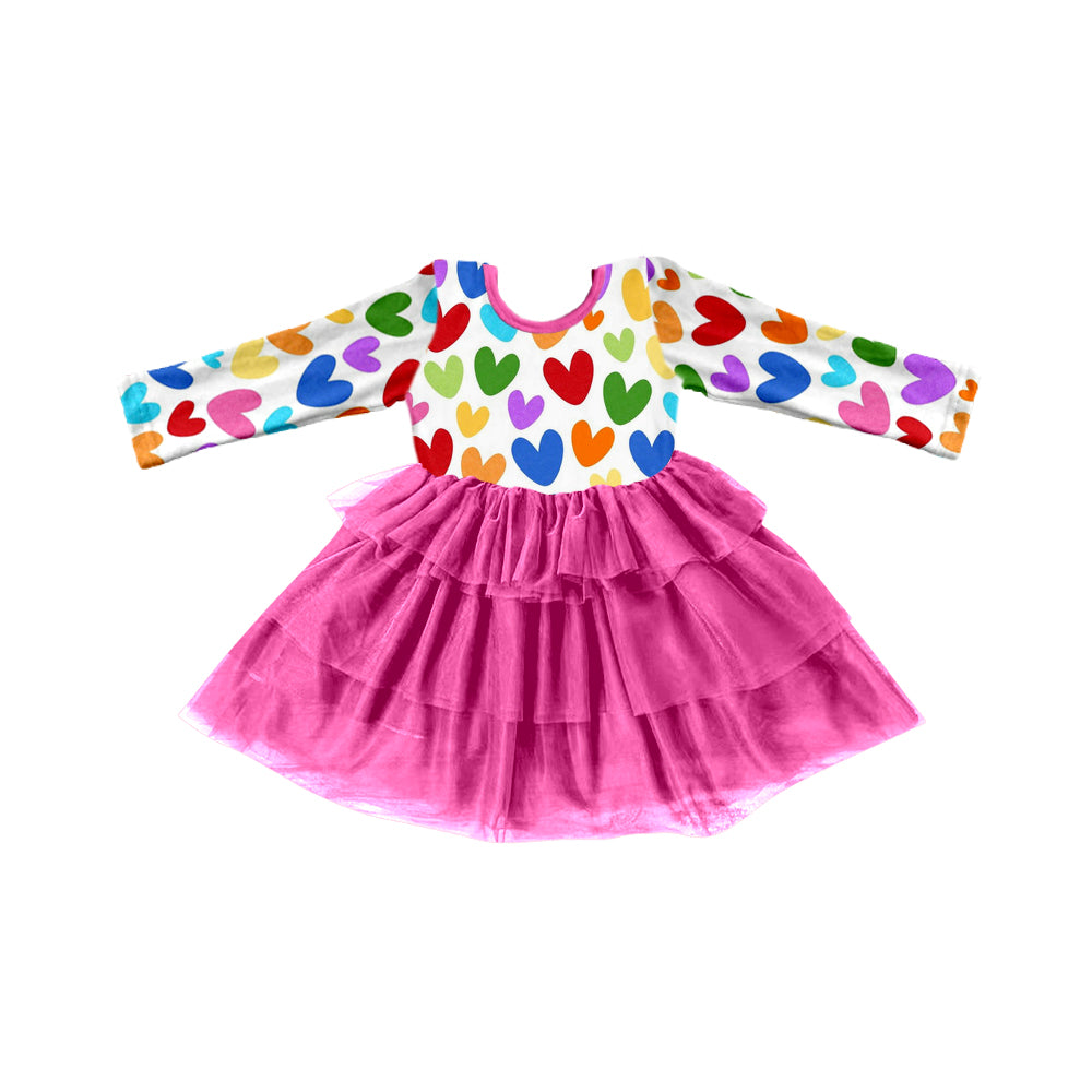 Baby Girls Valentines Colorful Hearts Pink Tutu Ruffle Dresses preorder(moq 5)