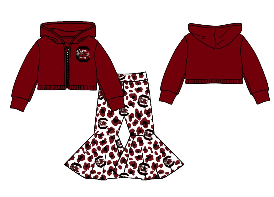 Preorder (moq 5)Baby Girls Red Bulls C Zipper Hoodie Jacket Bell Bottom Pants Team Clothes Sets