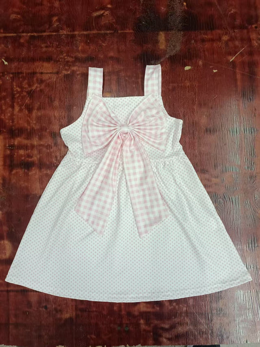 Preorder moq 5 Baby Girls Strap Polka Dots Pink Plaid Bow Knee Length Dress