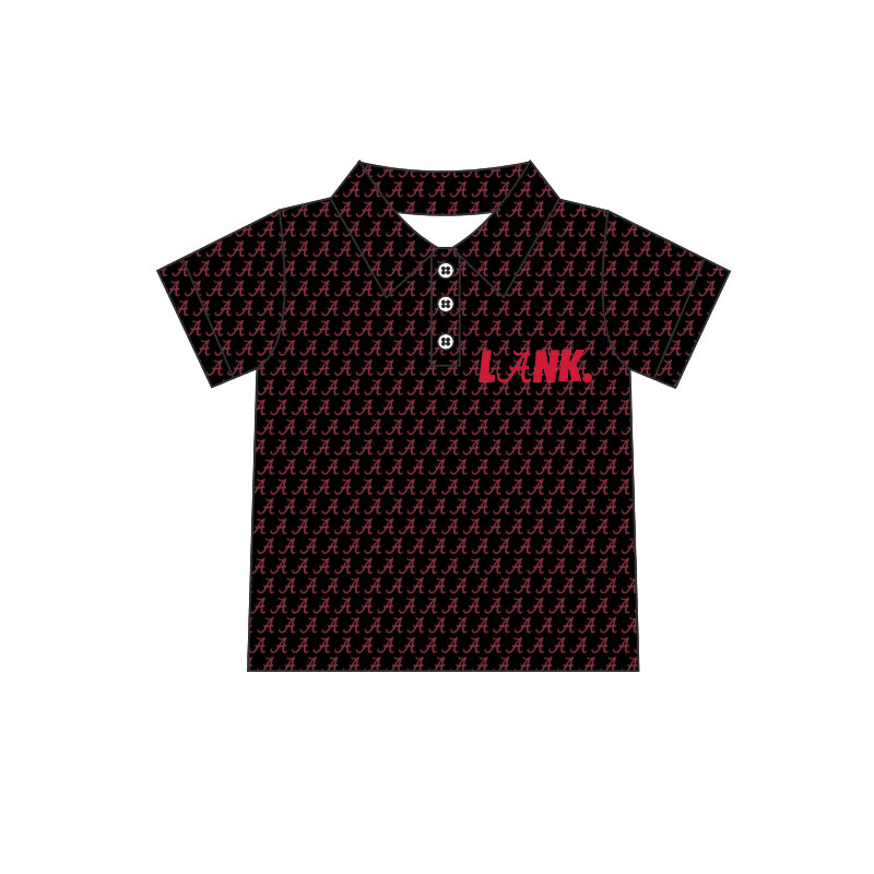 Preorder(moq 5)Baby Boys Black Short Sleeve A Plaid Button Lank Team Polo Shirts Tops