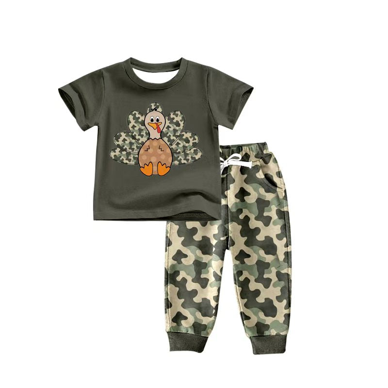 Preorder(moq 5) Baby Boys Thanksgiving Turky camo Top Pants Outfits Sets