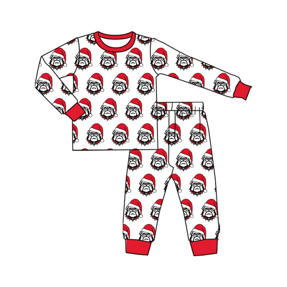 Preorder(moq 5) Baby Kids Bulldogs Team Christmas Top Pants Lounge Wear Pajamas Sets