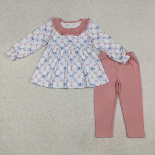 Baby Girls Bows Flowers Checked Tunic Leggings Pant Clothes Sets