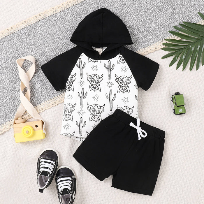 Baby Boys Cow Cactus Short Sleeve Hooded Top Shorts Clothes Sets preorder (moq 5)