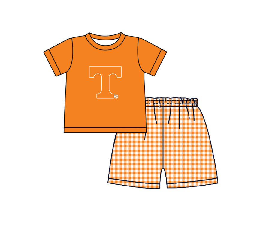 Preorder (moq 5)Baby Boys Orange Short Sleeve T Top Checked Shorts Team Clothes Sets