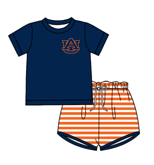 Preorder (moq 5)Baby Boys Auburn Tigers Top Stripe Shorts Team Clothes Set