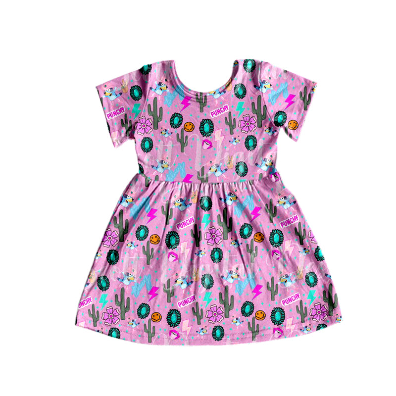 Baby Girls Howdy Blue Dog Short Sleeve Knee Length Dresses Preorder(moq 5)