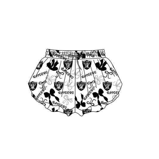 Preorder (moq 5)Baby Girls Black Las Vegas Raiders Bows Team Ruffle Shorts Bottom