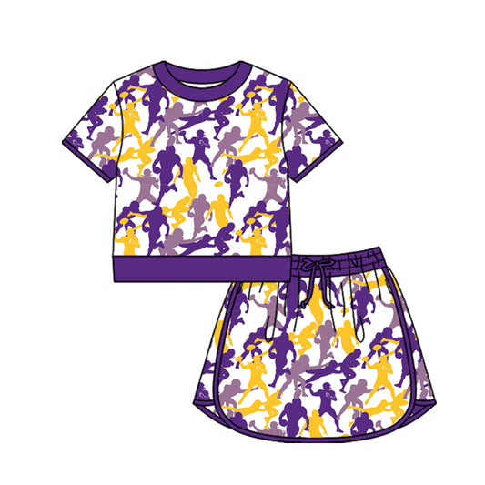 Preorder (moq 5)Baby Girls Colorful Athletes Footballs Top Skirt Shorts Team Clothes Sets