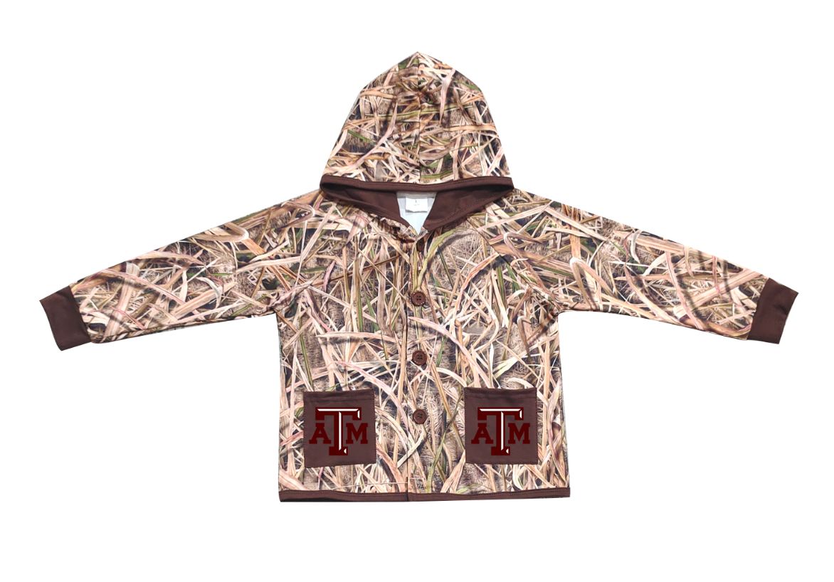Preorder (moq 5)Baby Boys Khaki Leaves Camo ATM Pockets Team Button Hoodie Jackets Top