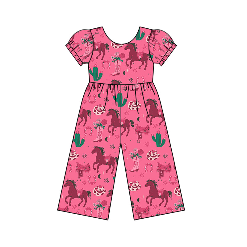 Baby Girls Pink Rodeo Cactus Western Short Sleeve Top Pants Jumpsuits Preorder(moq 5)