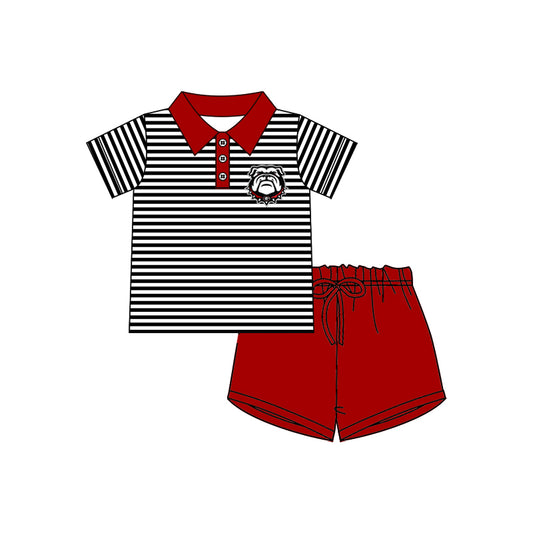 Baby Boys Bull dog Team Stripes Shirt Red Shorts Clothing Sets Preorder(moq 5)