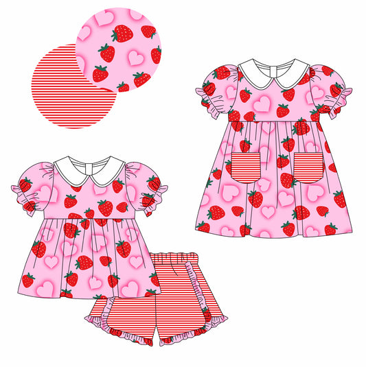 Preorder(moq 5 each) Baby Girls Pink Red Strabwerry Dress Shorts Sets