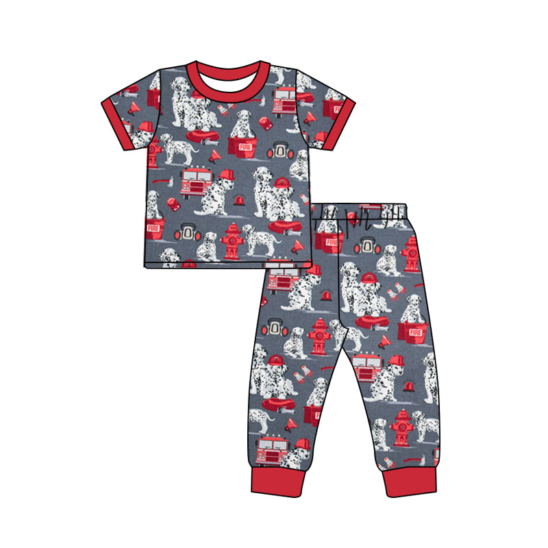 Baby Boys Grey Short Sleeve Top Fire Dogs Pants Pajamas Clothes Sets preorder(moq 5)