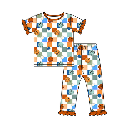 Baby Girls Brown Smile Short Sleeve Tee Top Pants Pajamas Clothes Sets Preorder(moq 5)