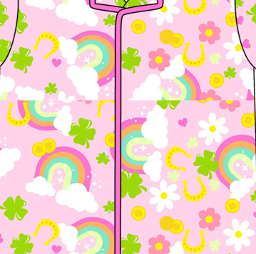 Preorder moq 5 (each item)Baby Girls Short Sleeve Clovers Rainbows Button Top Shorts St Patrick Pajamas Sets