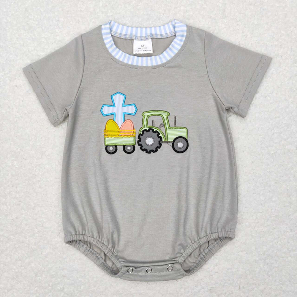 Baby Infant Boys Easter Egges Tractor Short Sleeve Rompers