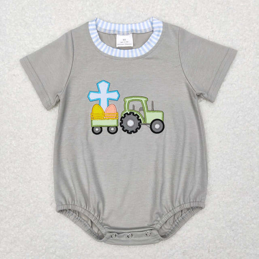 Baby Infant Boys Easter Egges Tractor Short Sleeve Rompers