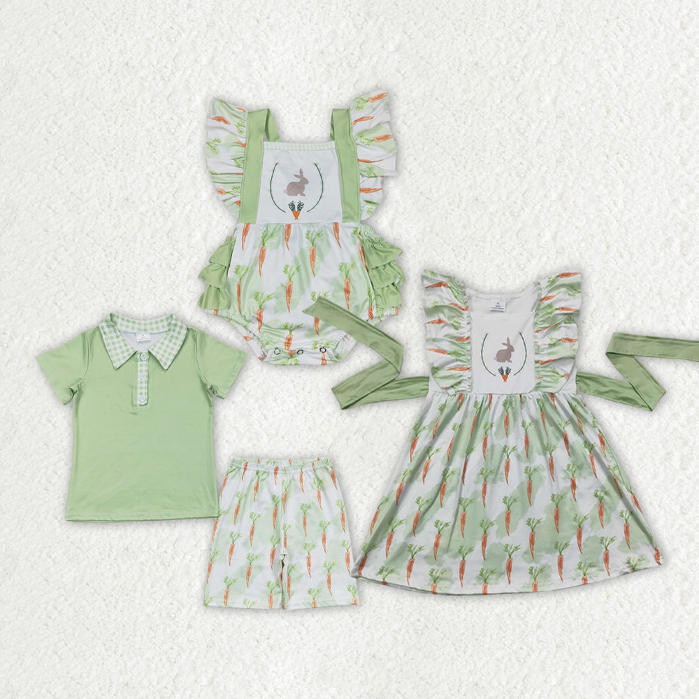 Sibling Boys Baby Girls Rabbit Easter Carrots Rompers Dresses Suits