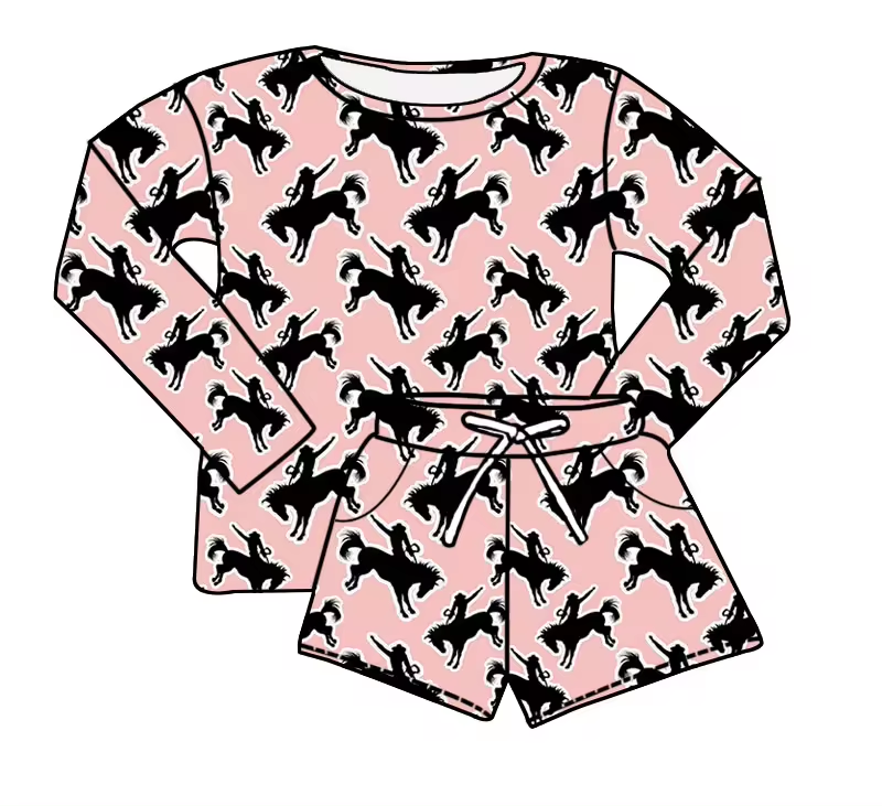 Baby Girls Western Pink Rodeo Shirt Top Shorts Clothes Sets Preorder(moq 5)