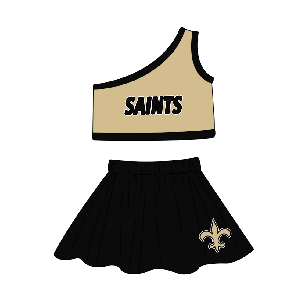 Baby Girls Saints Team One Shoulder Top Skirt Clothes Sets Preorder(moq 5)