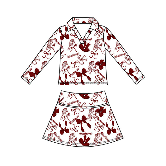 Preorder (moq 5)Baby Girls Bows Mustangs Top Skirt Short Team Clothes Set