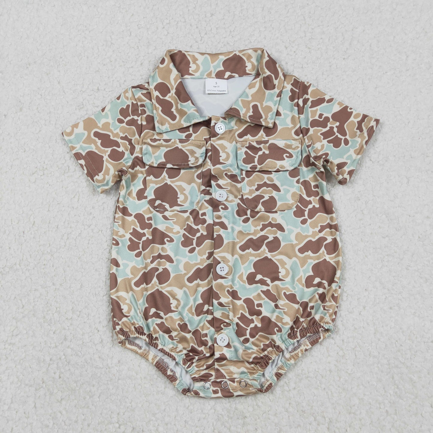 Baby Boys Southern Khaki Camo Button Pockets Rompers