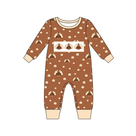 Baby Boys Thanksgiving Turkey Print Long Sleeve Zip Rompers preorder(moq 5)