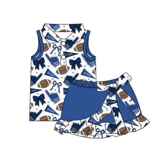 Preorder (moq 5)Baby Girls Footballs Go Team Button Top Ruffle Skirt Shorts Clothes Sets