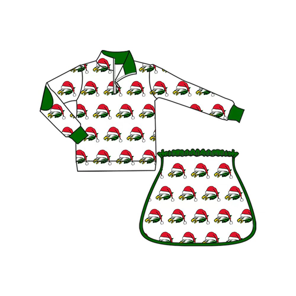Preorder (moq 5)Baby Girls Eagle Team Christmas Zip Pullovers Top Skort Shorts Clothes Sets