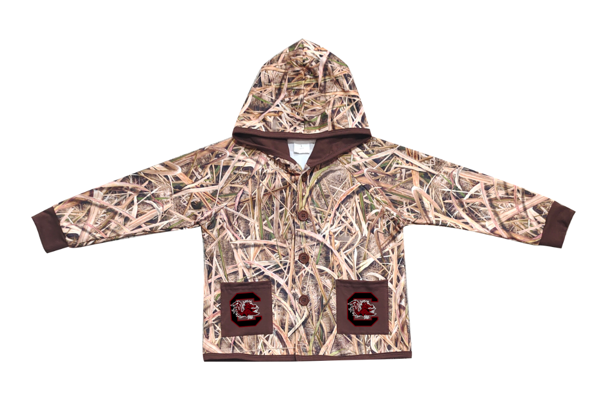Preorder (moq 5)Baby Boys Khaki Leaves Camo Red Bulls C Pockets Team Button Hoodie Jackets Top