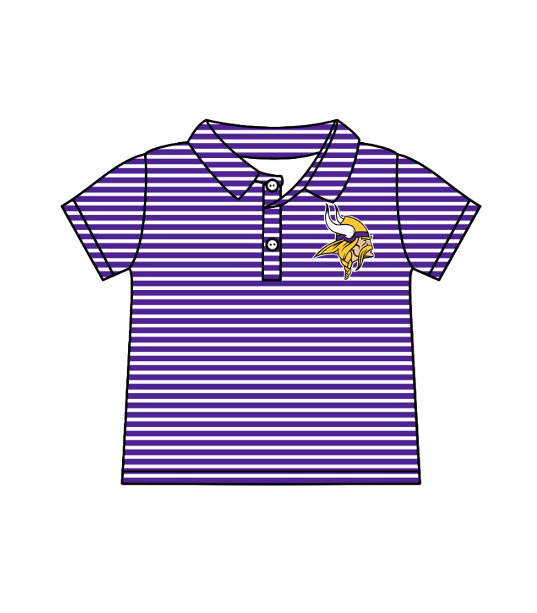 Preorder (moq 5)Baby Boys Short Sleeve Purple Stripe Vikings Team Button Polo Shirts Top