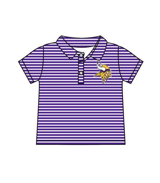 Preorder (moq 5)Baby Boys Short Sleeve Purple Stripe Vikings Team Button Polo Shirts Top