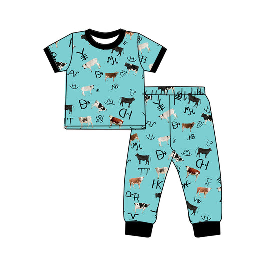 Baby Boys Cow Farm Western Top Pants Pajamas Kids Clothing Sets preorder(MOQ 5)