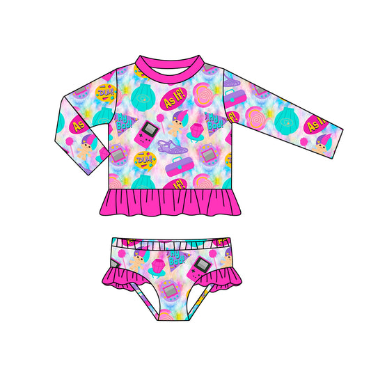 Baby Girls Colorful Long Sleeve Top Ruffle Bummie 2pcs Swimsuits preorder(moq 5)