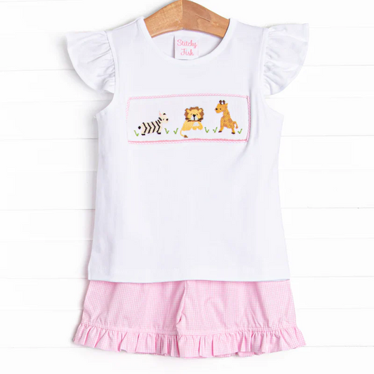 Baby Girls Giraffee Animal Shirt Top Ruffle Shorts Clothes Sets split order preorder May 20th