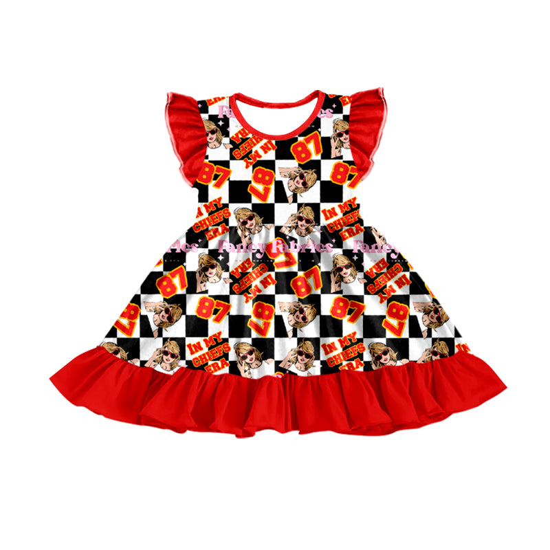 Baby Girls Red Checkered Singer Flutter Sleeve Knee Length Dresses preorder(moq 5)