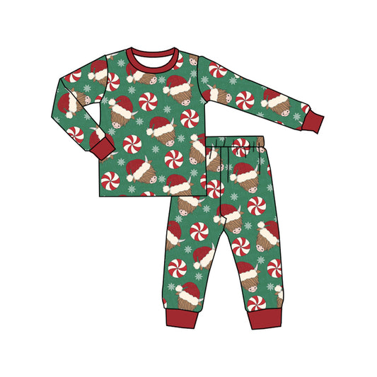 Baby Boys Western Christmas Highland Cow Top Pants Pajamas Clothes Sets preorder(MOQ 5)