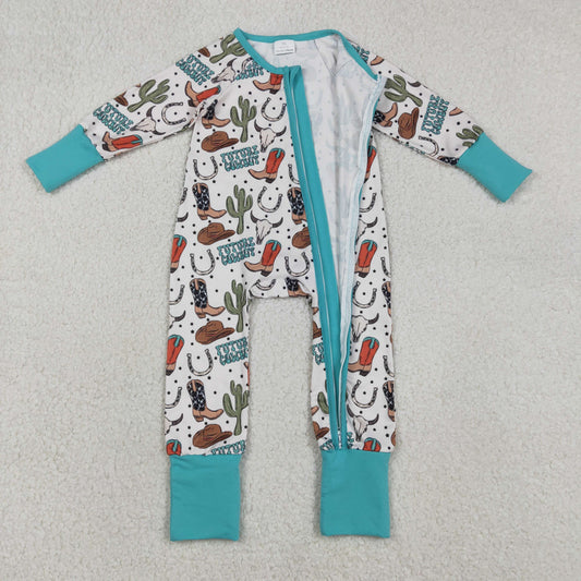 Baby Boys Cactus Boot Future Cowboys Western Two Way Zip Convertible Rompers