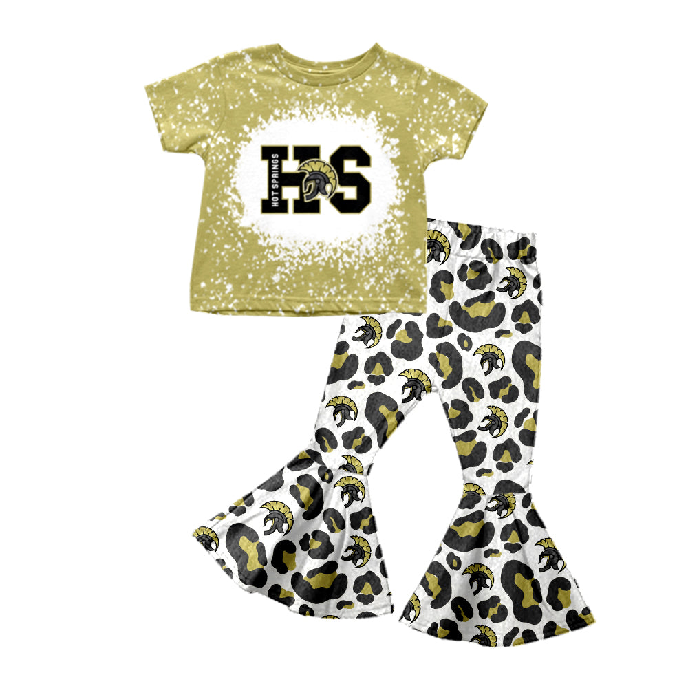 Preorder moq 5 Baby Girls HS Team Shirt Top Leopard Bell Pants Clothes Sets
